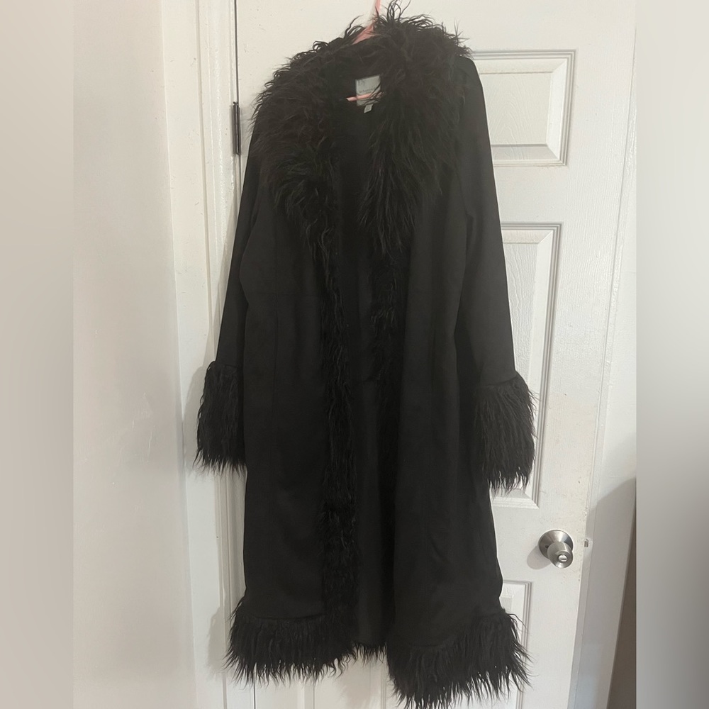 Black faux fur lined penny lane coat (NWOT)